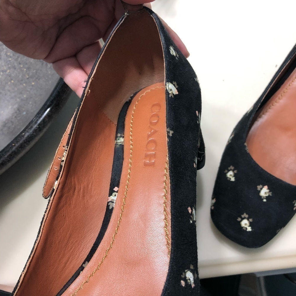 Coach shoes black Ankle Strap Pump Prairie floral chunky heel cottagecore chic - Picture 12 of 16